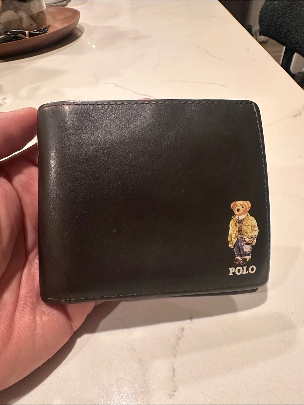 Vintage Polo by Ralph Lauren Black Leather Wallet with Polo Bear